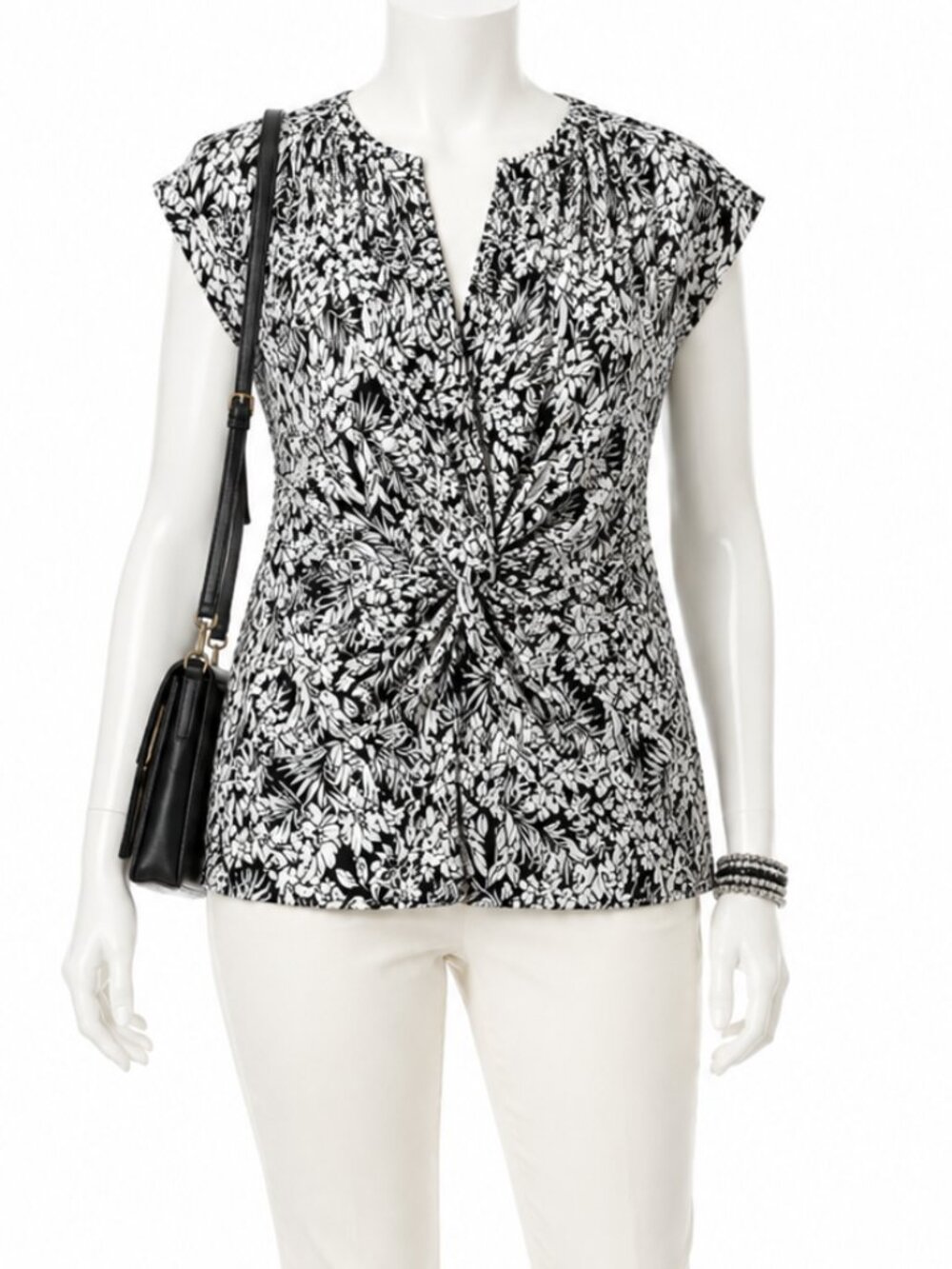 Lane Bryant Black & White Floral Knot Front Blouse – Size 10/12 ✨